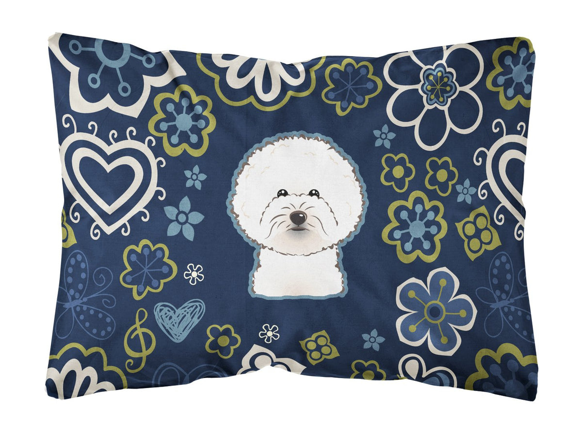 Blue Flowers Bichon Frise Canvas Fabric Decorative Pillow BB5068PW1216 by Caroline&#39;s Treasures