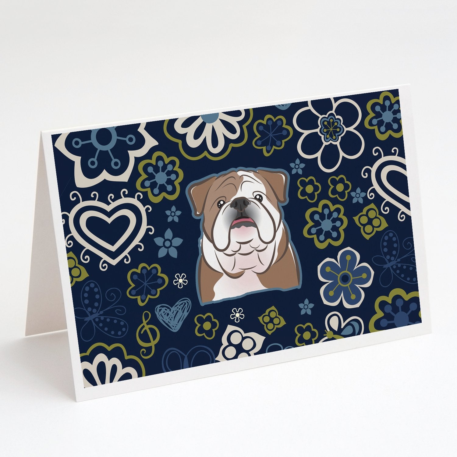 Buy this Blue Flowers English Bulldog  Greeting Cards and Envelopes Pack of 8