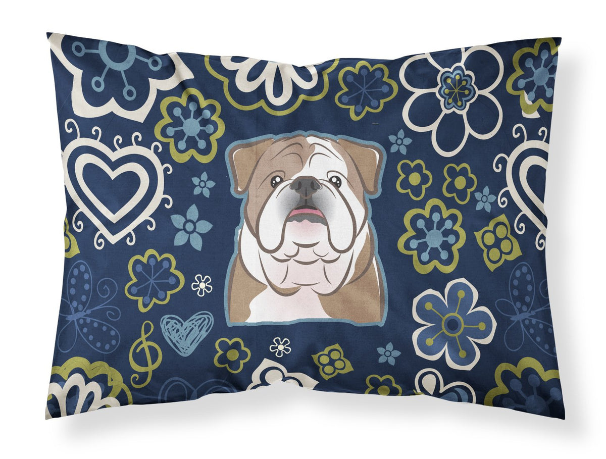 Blue Flowers English Bulldog  Fabric Standard Pillowcase BB5070PILLOWCASE by Caroline&#39;s Treasures