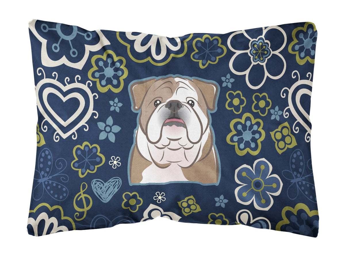 Blue Flowers English Bulldog Canvas Fabric Decorative Pillow BB5070PW1216 by Caroline&#39;s Treasures