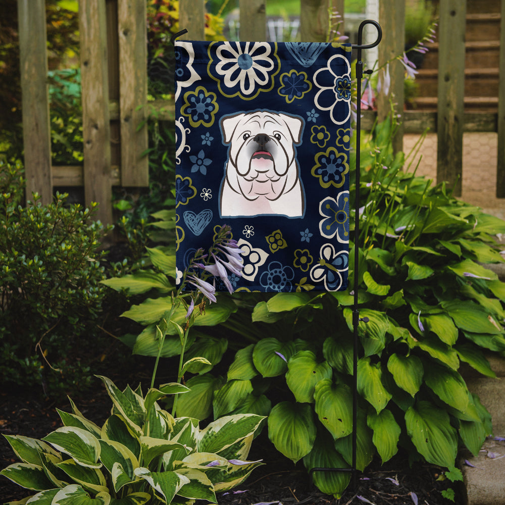 Blue Flowers White English Bulldog  Flag Garden Size BB5071GF