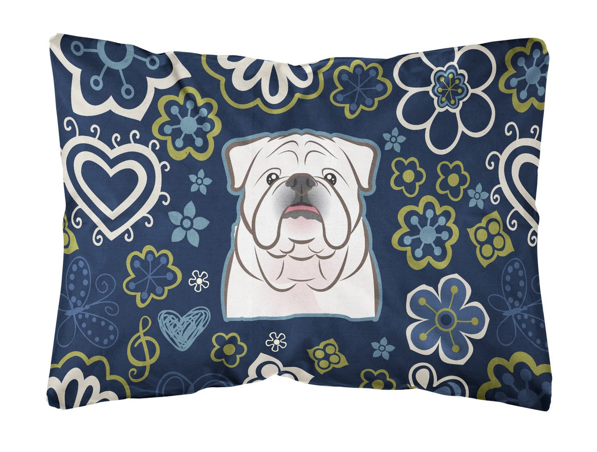 Blue Flowers White English Bulldog  Canvas Fabric Decorative Pillow BB5071PW1216 by Caroline&#39;s Treasures