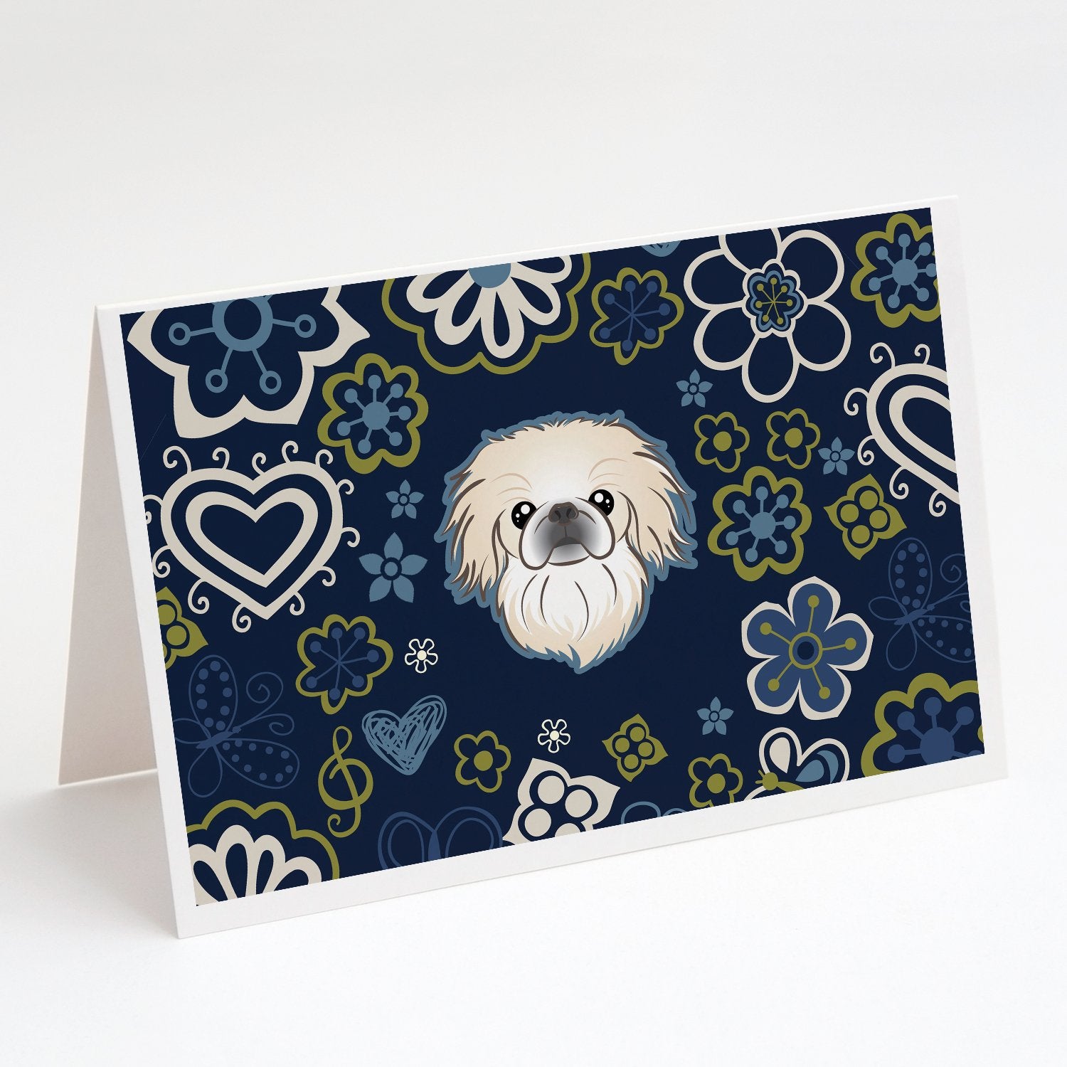Buy this Blue Flowers Pekingese Greeting Cards and Envelopes Pack of 8