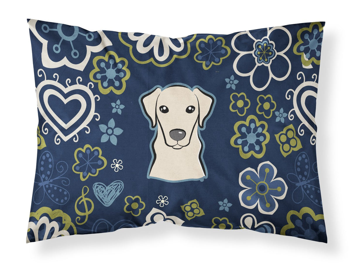 Blue Flowers Yellow Labrador Fabric Standard Pillowcase BB5073PILLOWCASE by Caroline&#39;s Treasures
