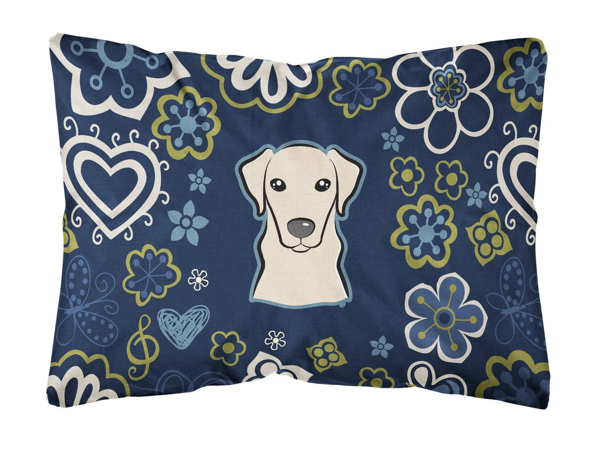 Blue Flowers Yellow Labrador Canvas Fabric Decorative Pillow BB5073PW1216 by Caroline&#39;s Treasures