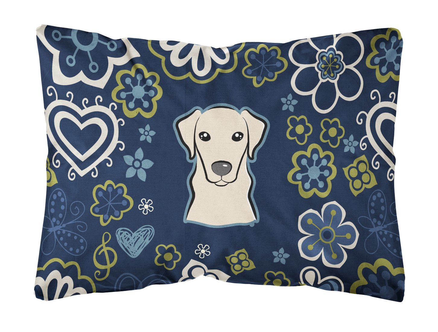 Blue Flowers Yellow Labrador Canvas Fabric Decorative Pillow BB5073PW1216 by Caroline's Treasures