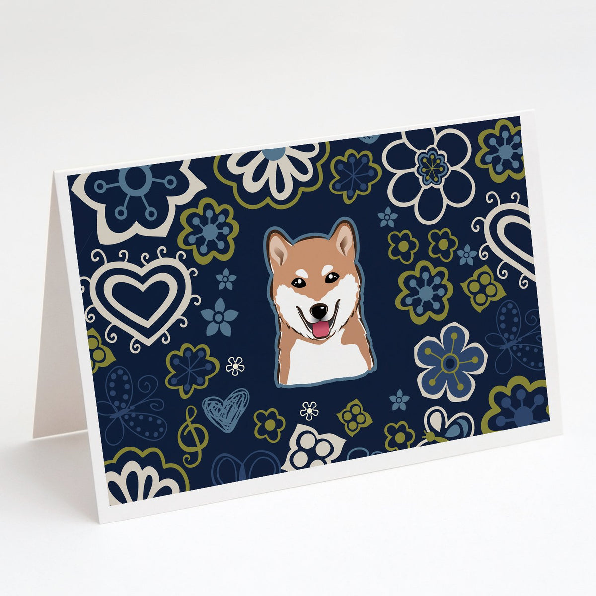 Buy this Blue Flowers Shiba Inu Greeting Cards and Envelopes Pack of 8