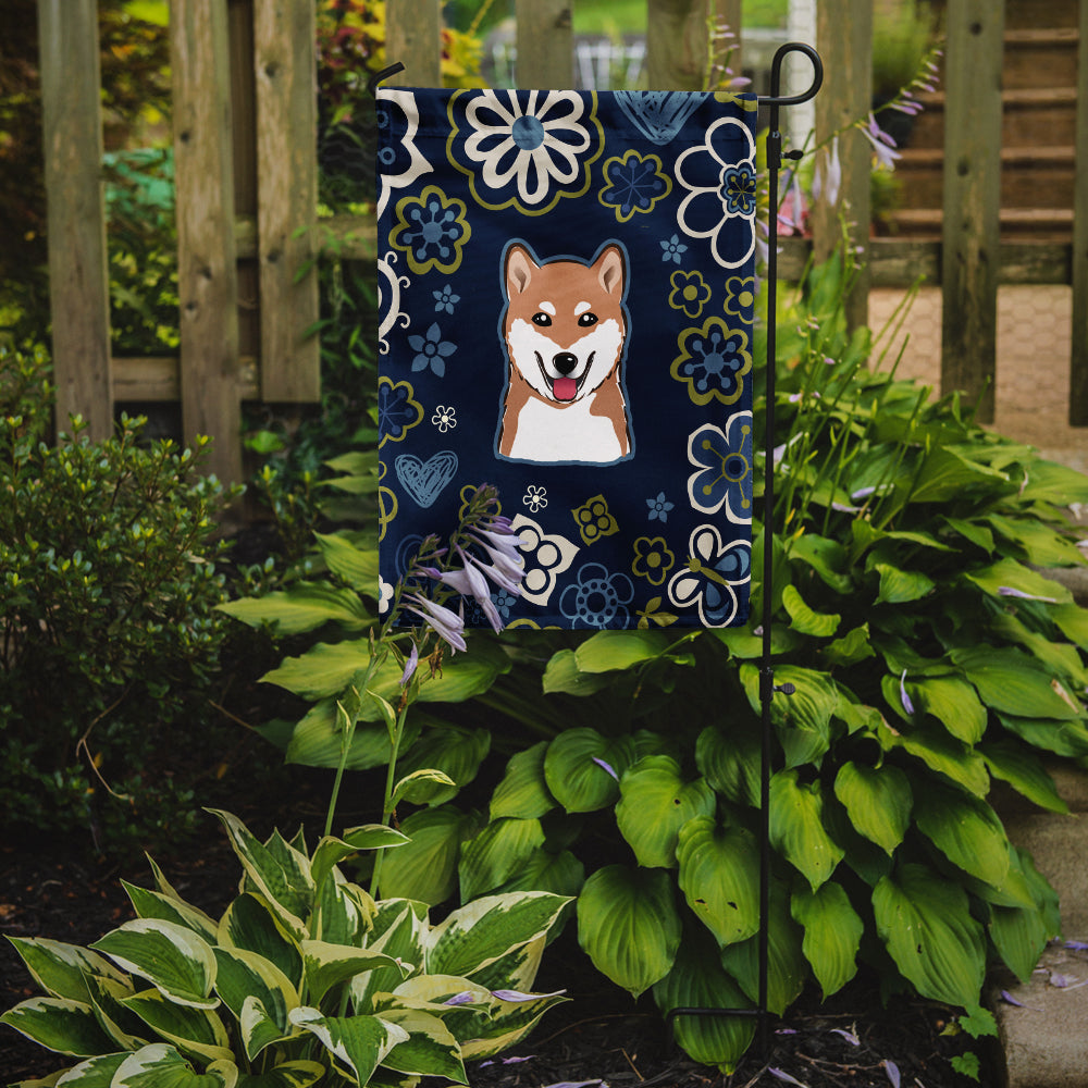 Caroline's Treasures Blue Flowers Shiba Inu Garden Flag - Outdoor Decorative Yard Flag BB5076GF