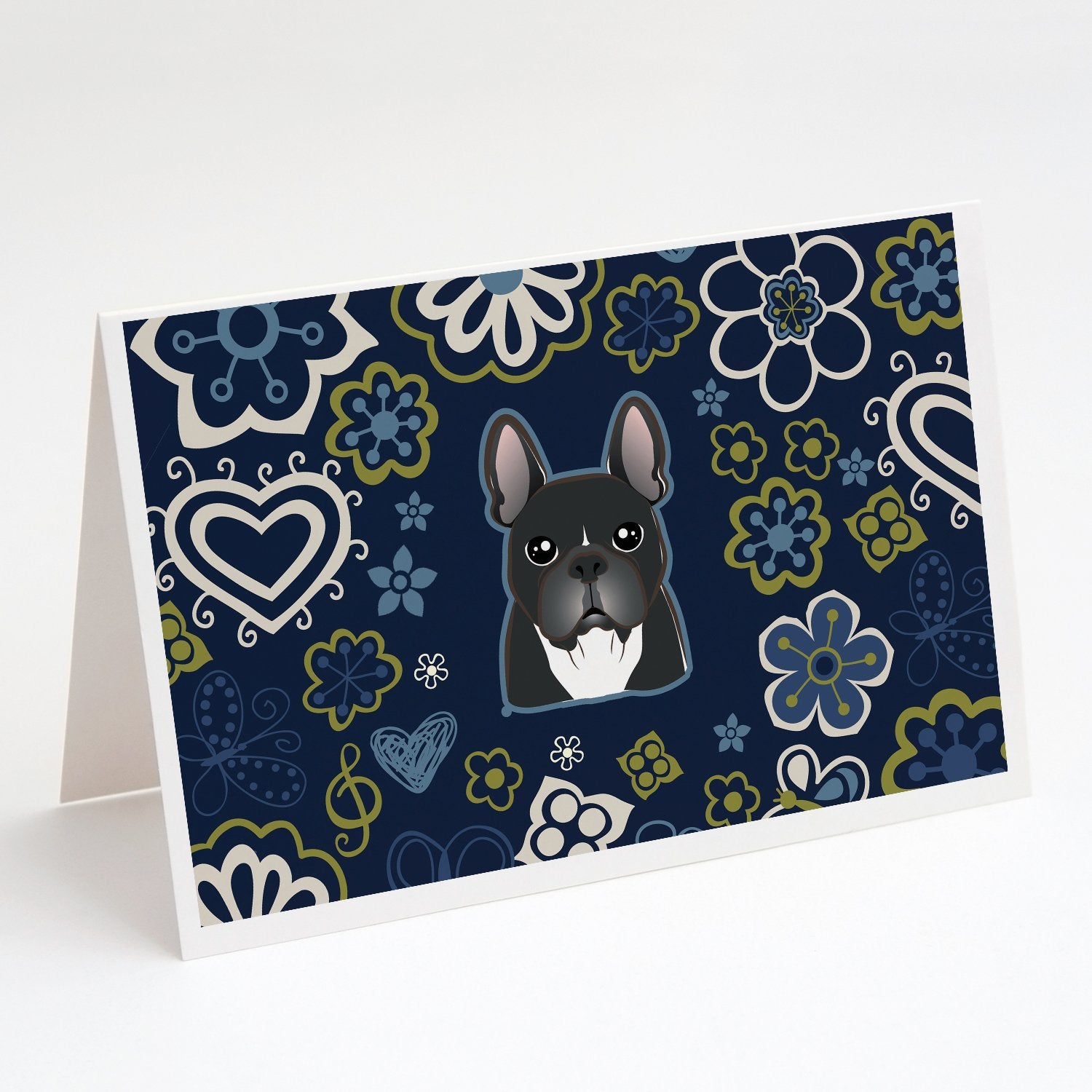 Buy this Blue Flowers French Bulldog Greeting Cards and Envelopes Pack of 8