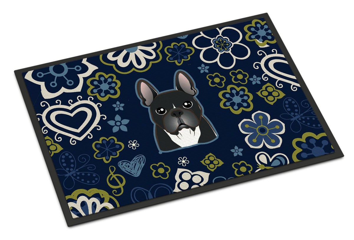 Blue Flowers French Bulldog Indoor or Outdoor Mat 24x36 BB5078JMAT by Caroline&#39;s Treasures