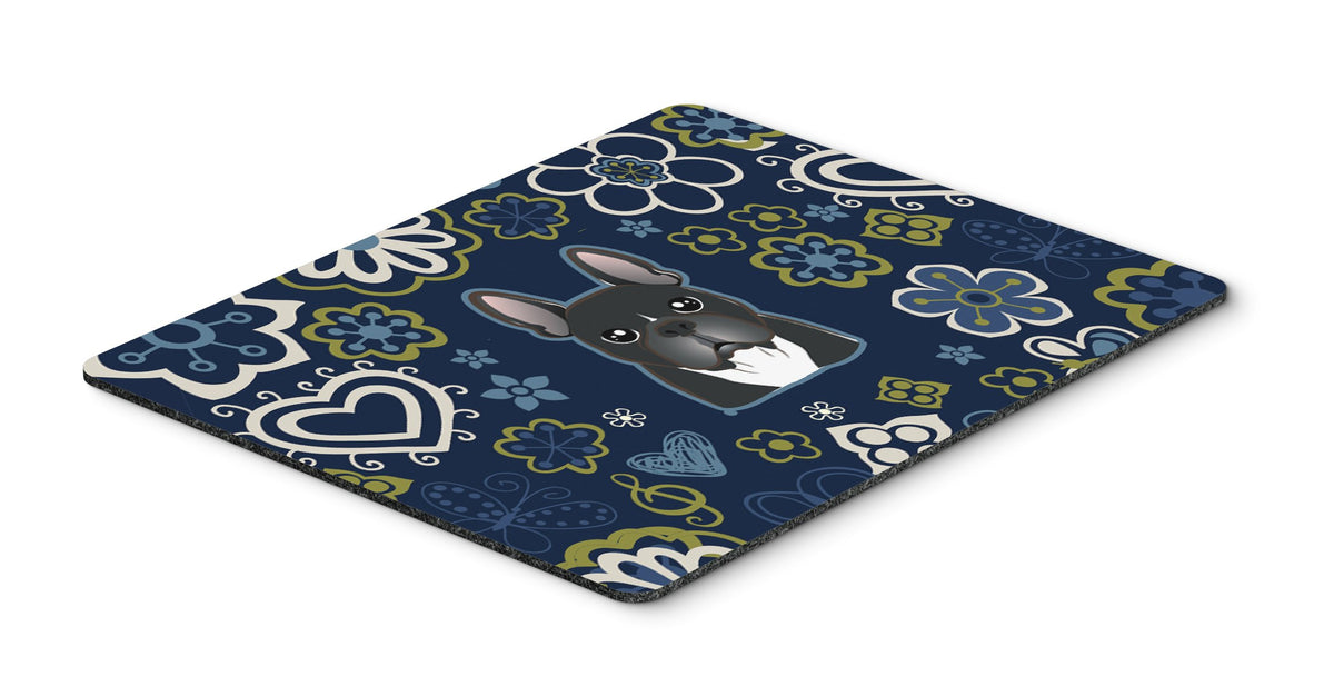 Blue Flowers French Bulldog Mouse Pad, Hot Pad or Trivet by Caroline&#39;s Treasures