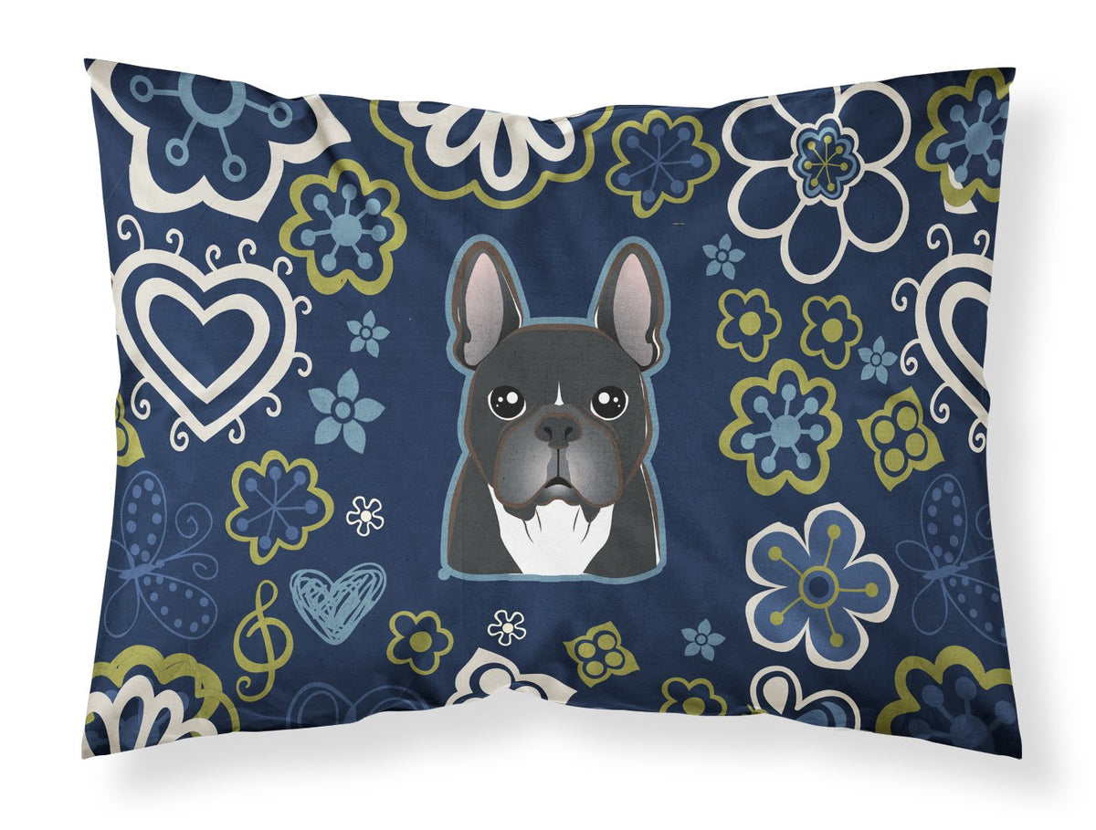 Blue Flowers French Bulldog Fabric Standard Pillowcase BB5078PILLOWCASE by Caroline&#39;s Treasures