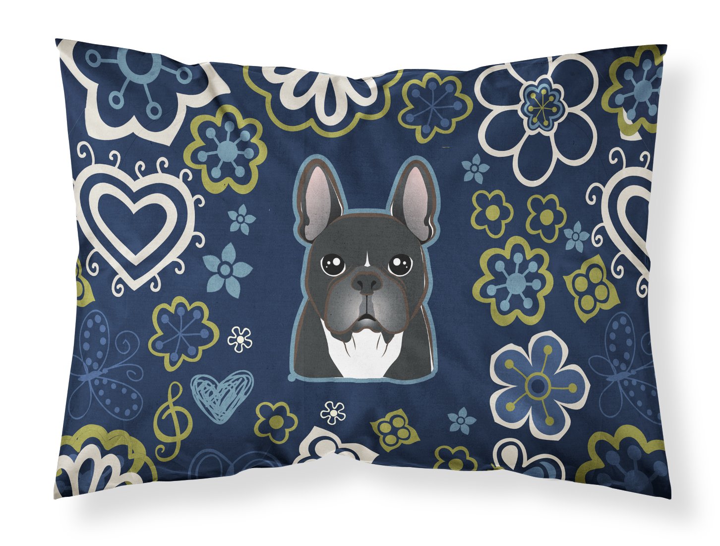 Caroline's Treasures Blue Flowers French Bulldog Fabric Standard Pillowcase – Artistic Decorative Front, White Back BB5078PILLOWCASE