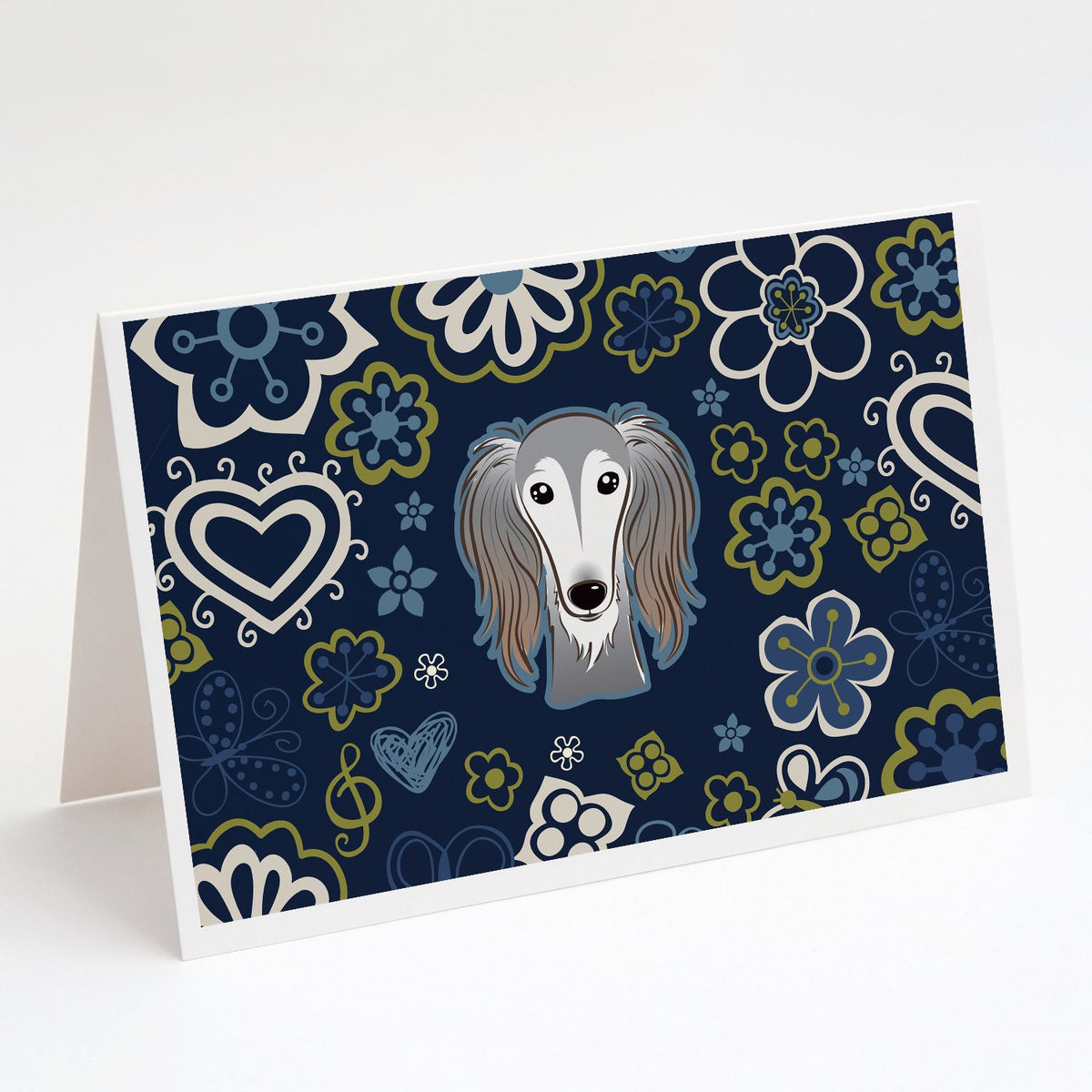 Buy this Blue Flowers Saluki Greeting Cards and Envelopes Pack of 8