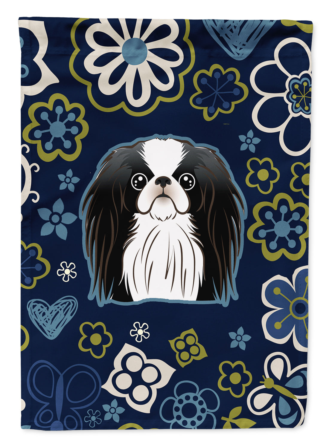 Caroline's Treasures Blue Flowers Japanese Chin Garden Flag - Outdoor Decorative Yard Flag