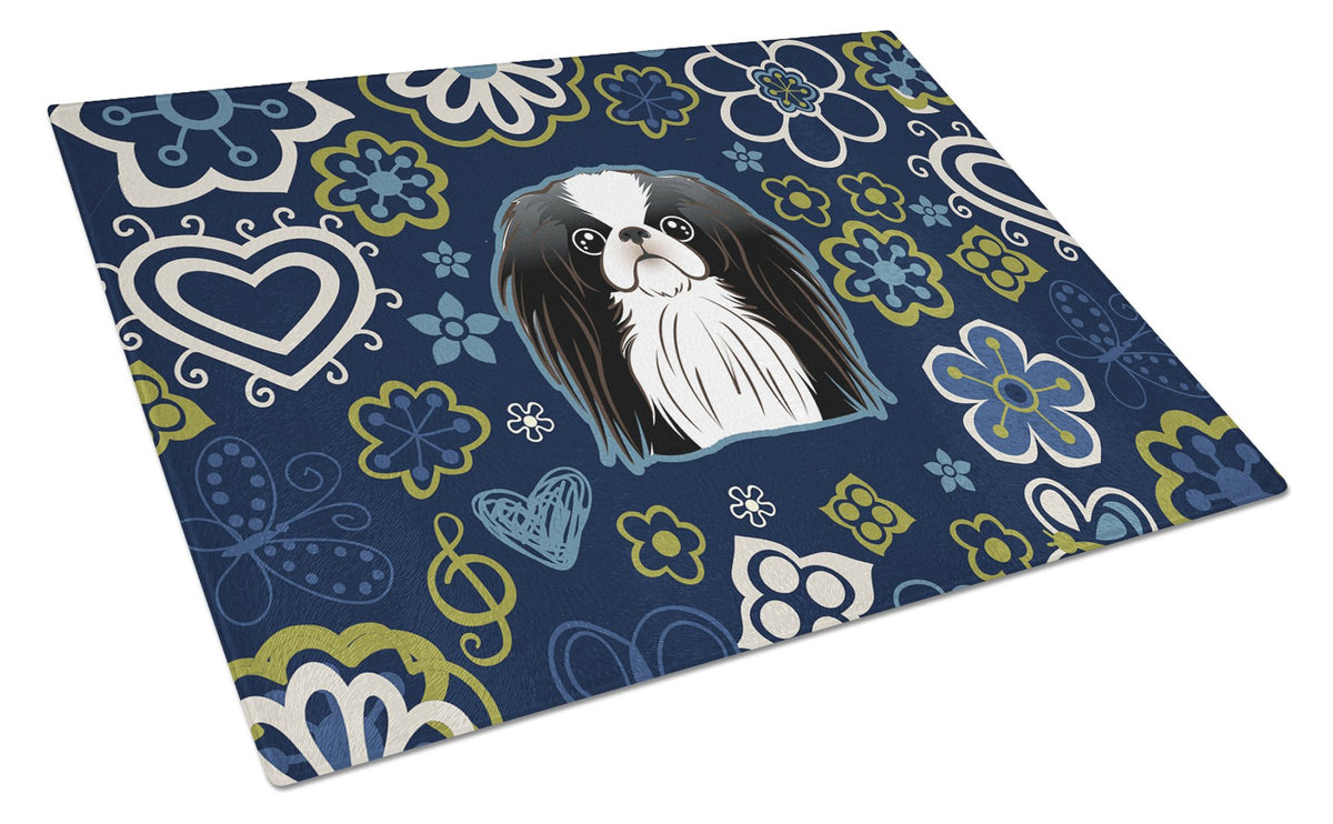 Blue Flowers Japanese Chin Glass Cutting Board Large BB5081LCB by Caroline&#39;s Treasures