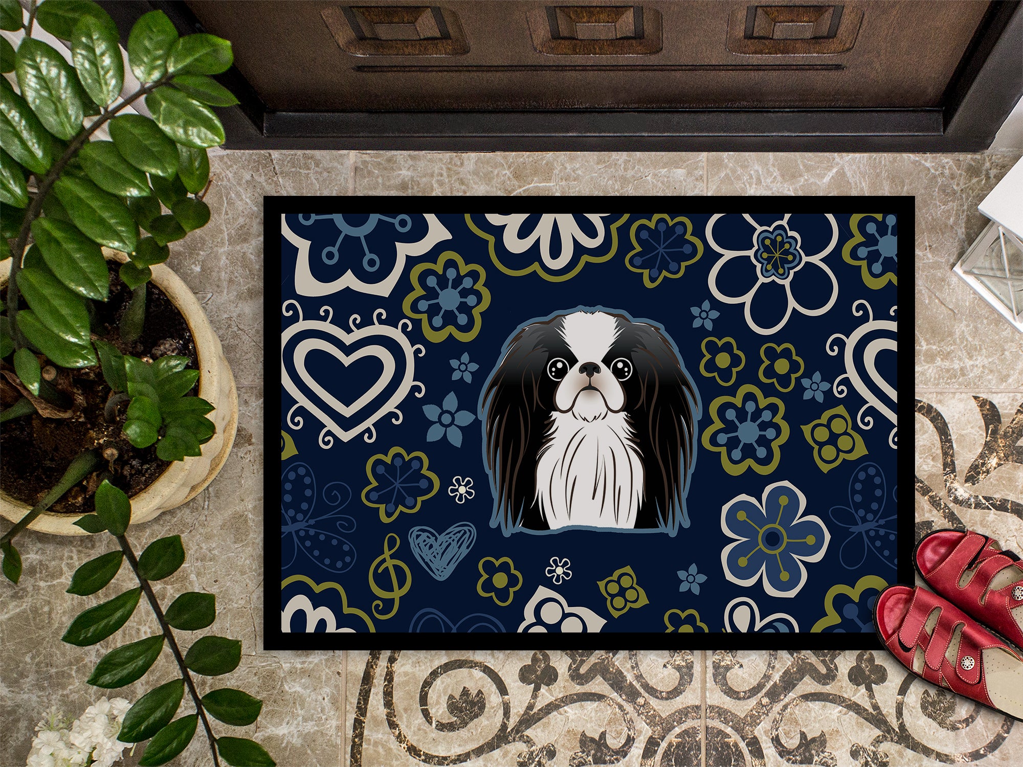 Blue Flowers Japanese Chin Indoor or Outdoor Mat 18x27 BB5081MAT - the-store.com