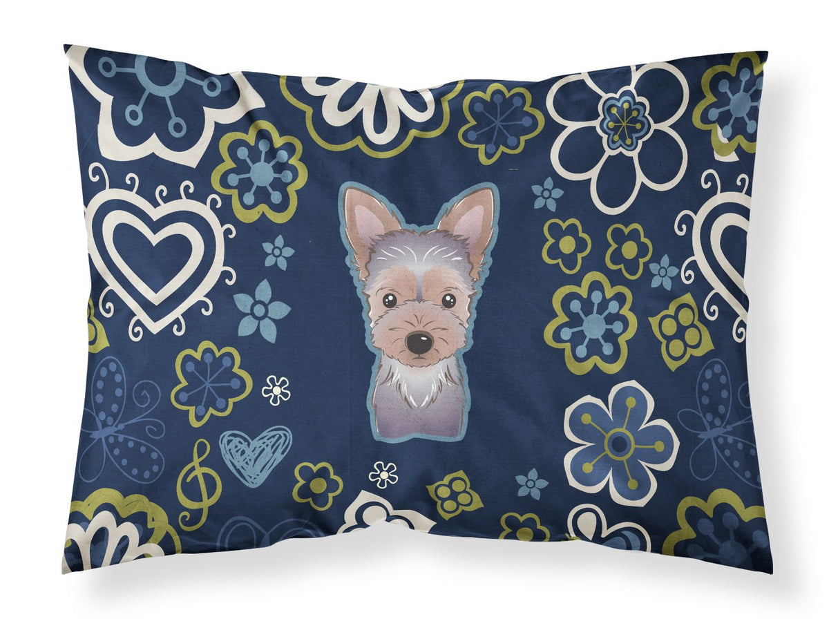 Blue Flowers Yorkie Puppy Fabric Standard Pillowcase BB5083PILLOWCASE by Caroline&#39;s Treasures