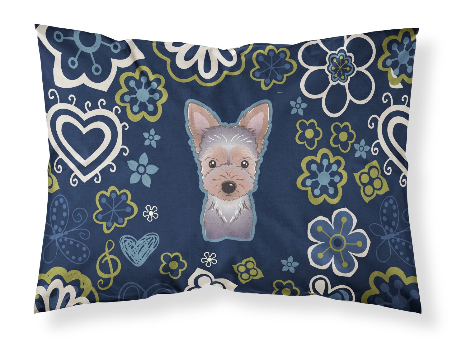 Blue Flowers Yorkie Puppy Fabric Standard Pillowcase BB5083PILLOWCASE by Caroline's Treasures
