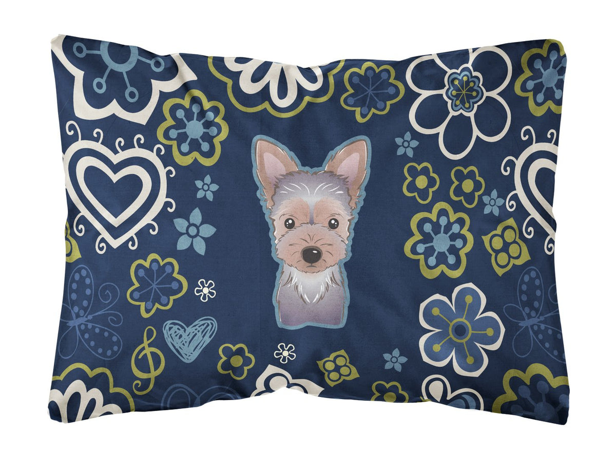 Blue Flowers Yorkie Puppy Canvas Fabric Decorative Pillow BB5083PW1216 by Caroline&#39;s Treasures