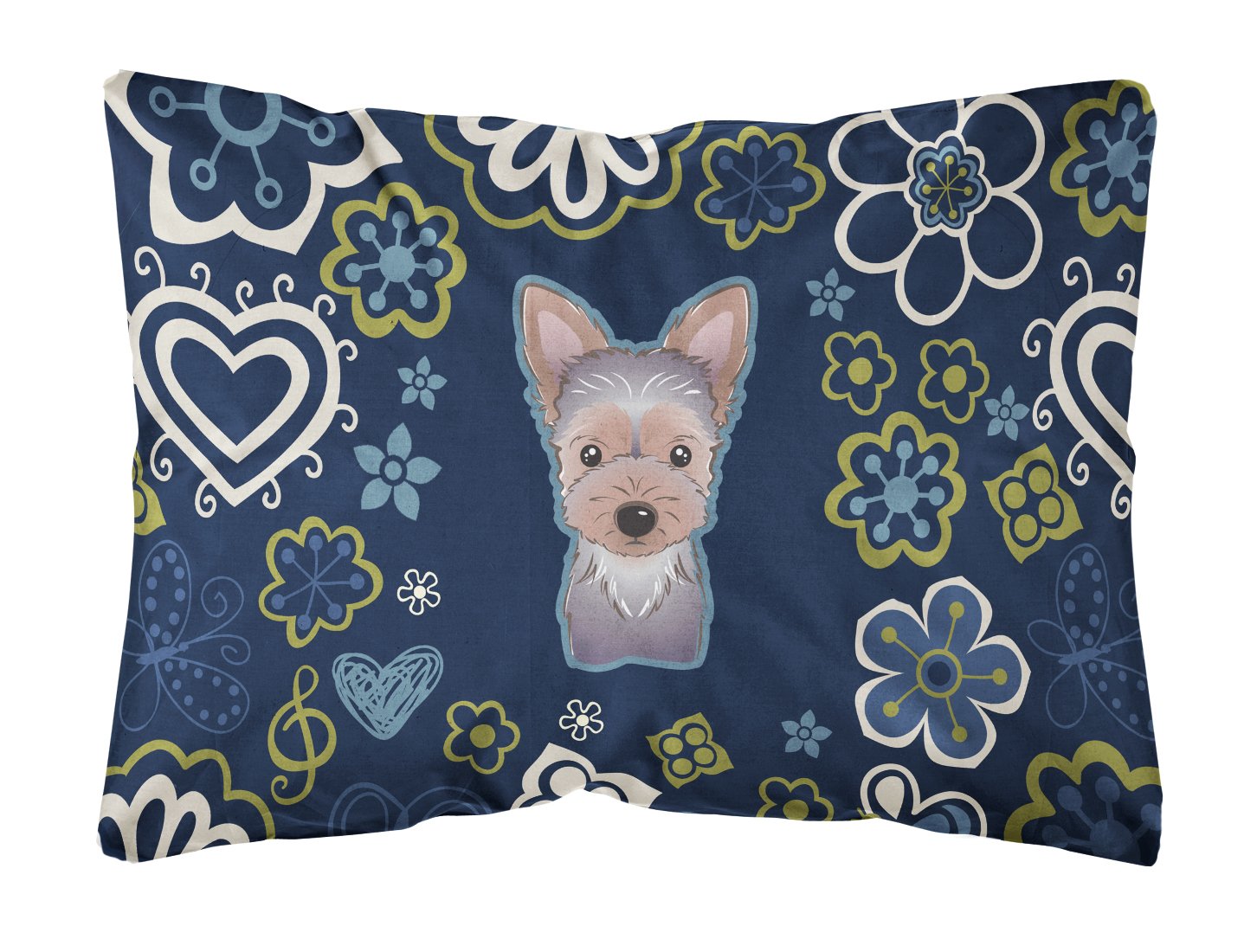 Blue Flowers Yorkie Puppy Canvas Fabric Decorative Pillow BB5083PW1216 by Caroline's Treasures