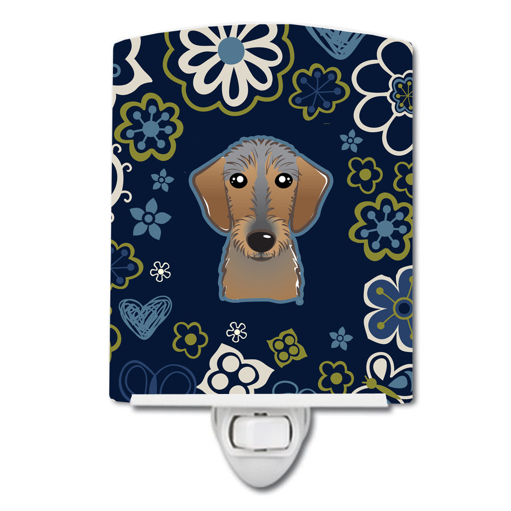 Blue Flowers Wirehaired Dachshund Ceramic Night Light BB5084CNL - the-store.com