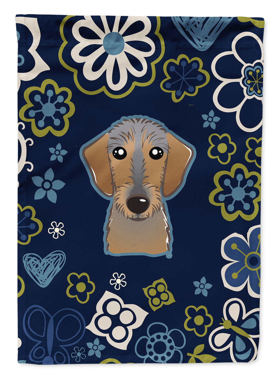 Blue Flowers Wirehaired Dachshund Flag Garden Size BB5084GF  the-store.com.