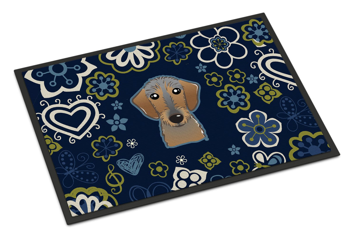 Blue Flowers Wirehaired Dachshund Indoor or Outdoor Mat 24x36 BB5084JMAT by Caroline&#39;s Treasures