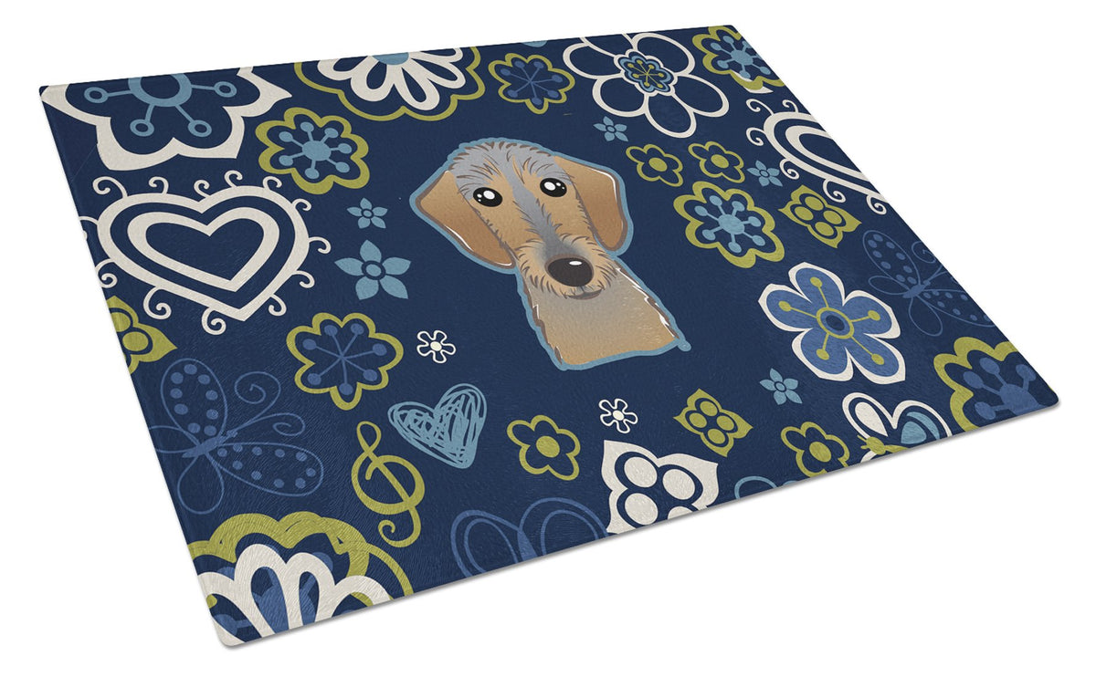 Blue Flowers Wirehaired Dachshund Glass Cutting Board Large BB5084LCB by Caroline&#39;s Treasures