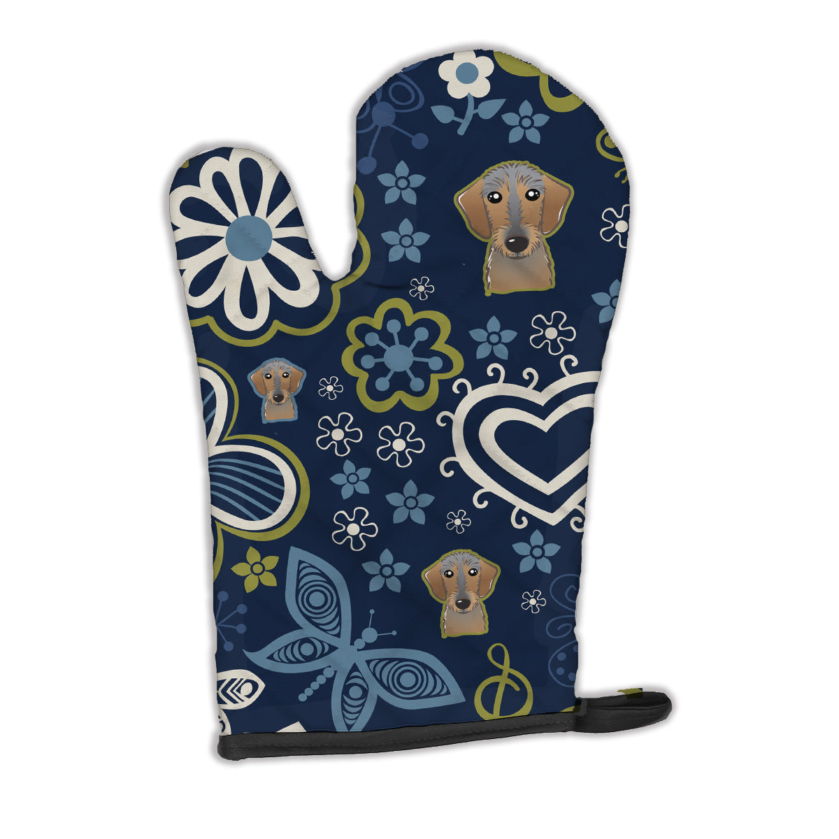Blue Flowers Wirehaired Dachshund Oven Mitt BB5084OVMT  the-store.com.