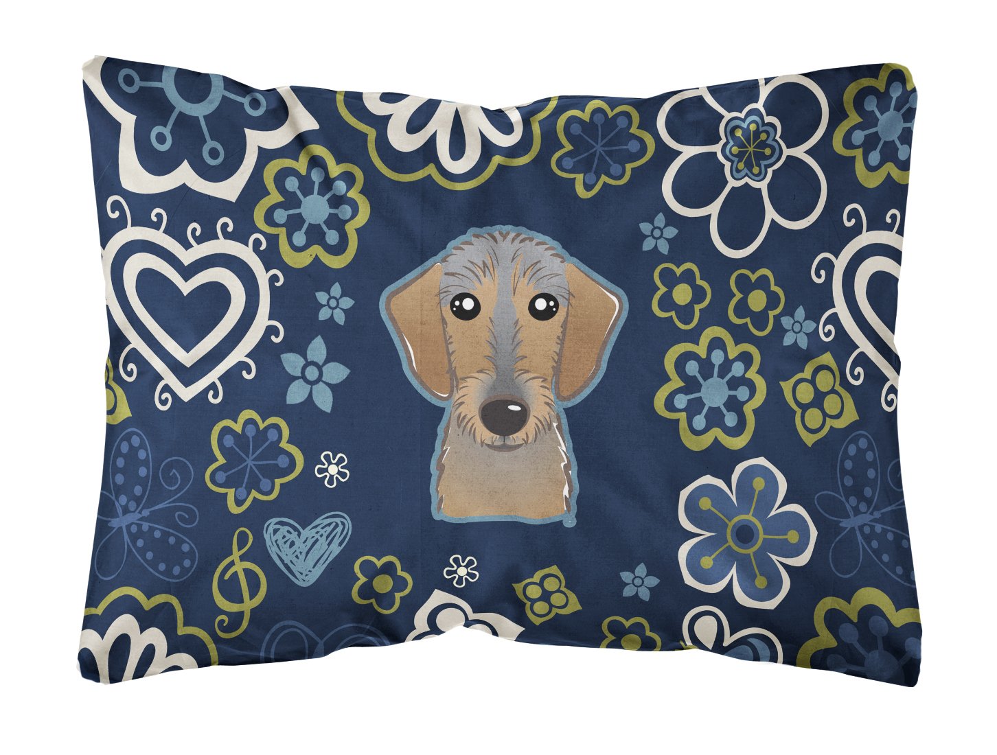 Blue Flowers Wirehaired Dachshund Canvas Fabric Decorative Pillow BB5084PW1216 by Caroline's Treasures