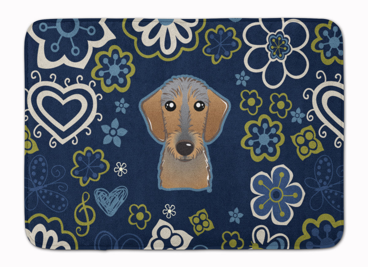 Blue Flowers Wirehaired Dachshund Machine Washable Memory Foam Mat BB5084RUG - the-store.com