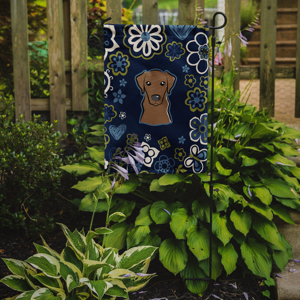 Blue Flowers Chocolate Labrador Flag Garden Size BB5085GF