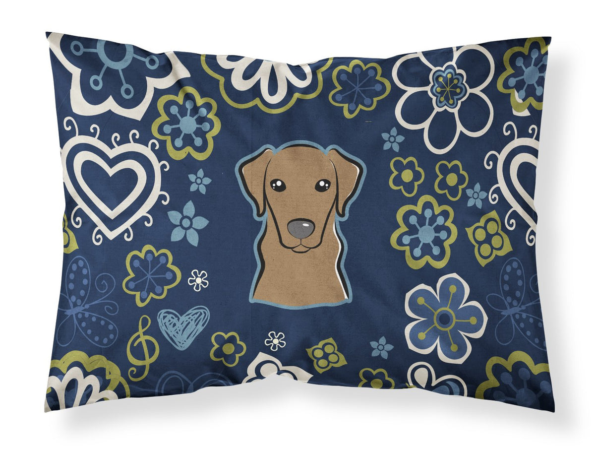 Blue Flowers Chocolate Labrador Fabric Standard Pillowcase BB5085PILLOWCASE by Caroline&#39;s Treasures