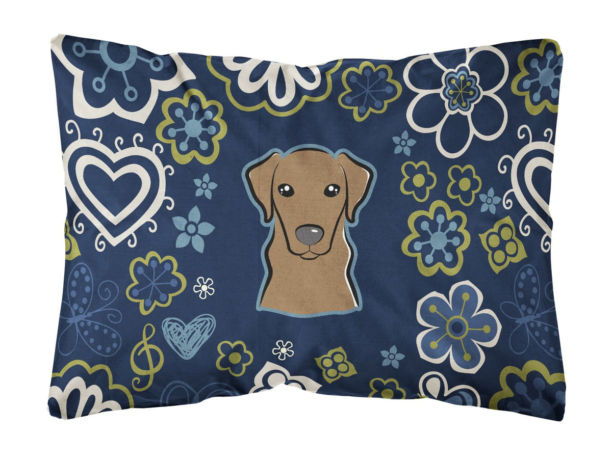 Blue Flowers Chocolate Labrador Canvas Fabric Decorative Pillow BB5085PW1216 by Caroline&#39;s Treasures