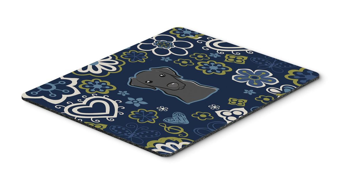 Blue Flowers Black Labrador Mouse Pad, Hot Pad or Trivet by Caroline&#39;s Treasures