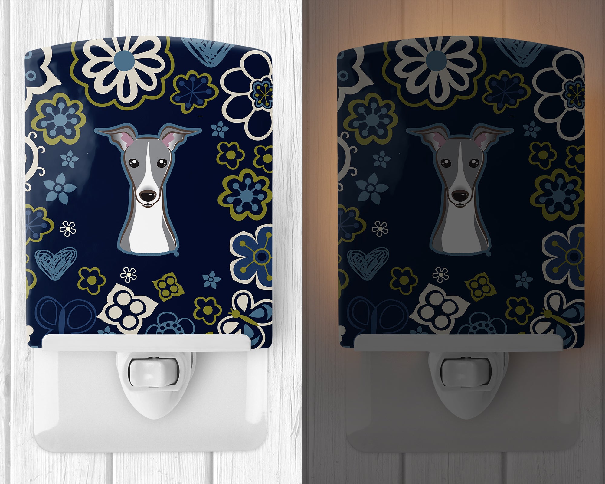 Blue Flowers Italian Greyhound Ceramic Night Light BB5087CNL - the-store.com