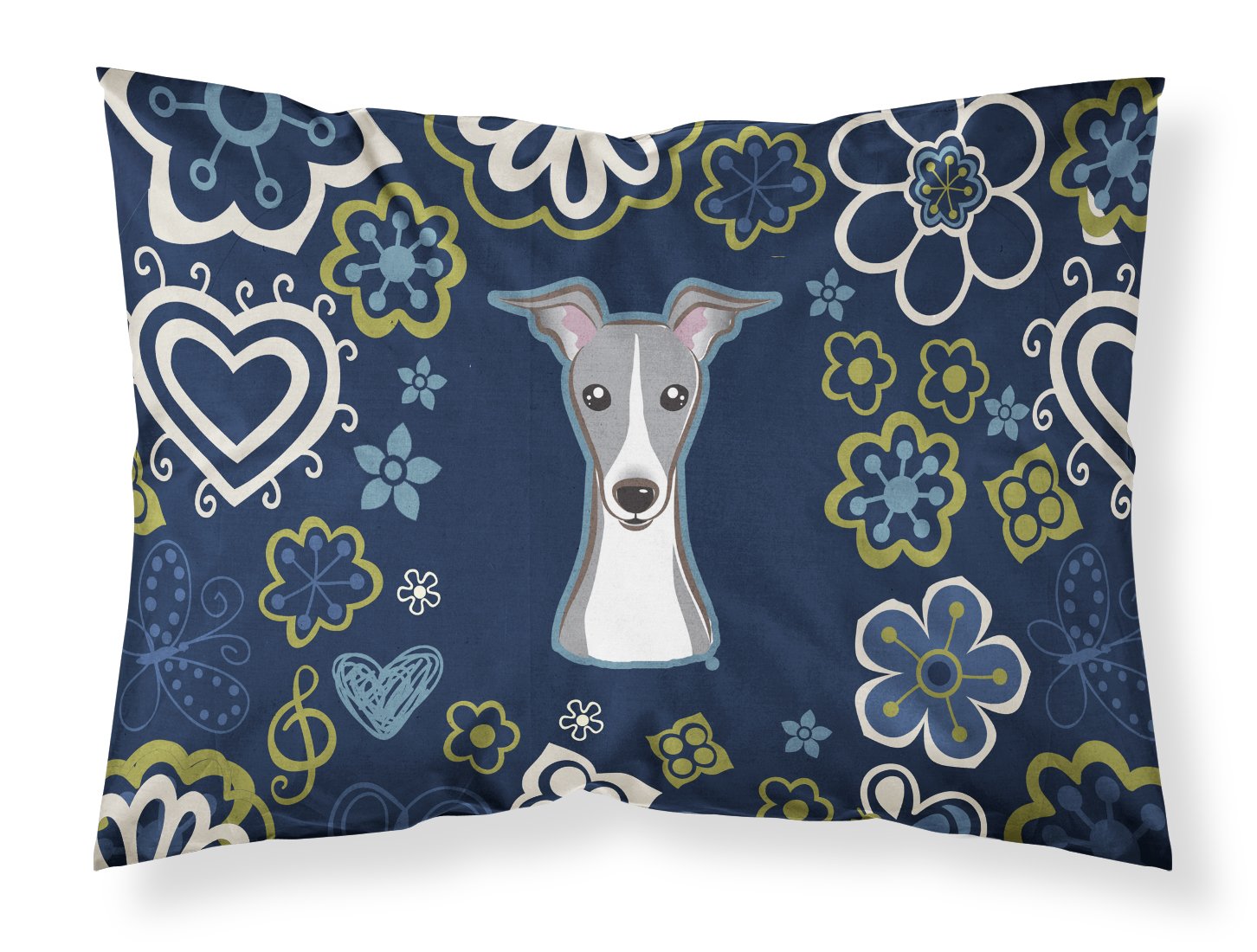Blue Flowers Italian Greyhound Fabric Standard Pillowcase BB5087PILLOWCASE by Caroline's Treasures