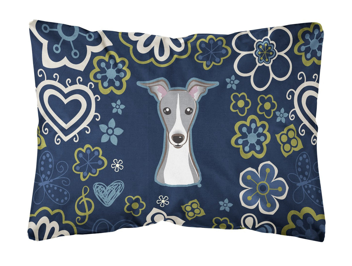 Blue Flowers Italian Greyhound Canvas Fabric Decorative Pillow BB5087PW1216 by Caroline&#39;s Treasures