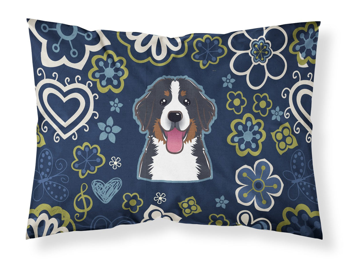 Blue Flowers Bernese Mountain Dog Fabric Standard Pillowcase BB5088PILLOWCASE by Caroline&#39;s Treasures