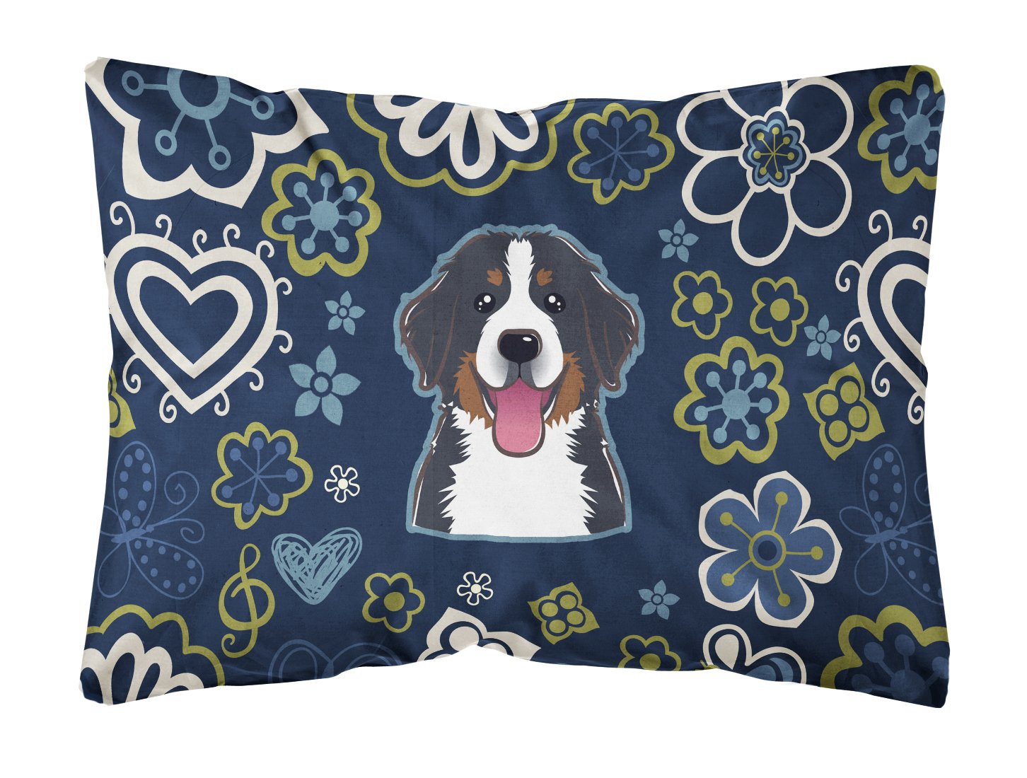 Blue Flowers Bernese Mountain Dog Canvas Fabric Decorative Pillow BB5088PW1216 by Caroline's Treasures