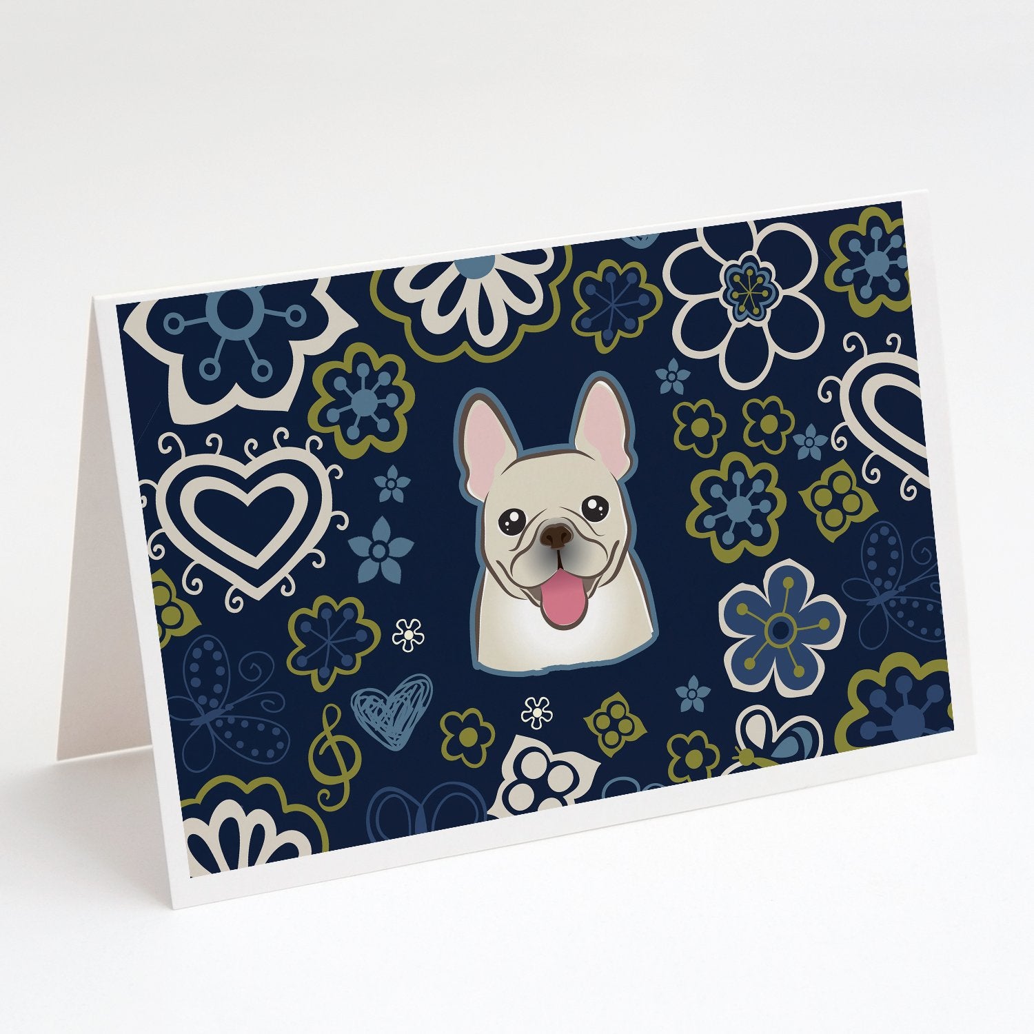 Buy this Blue Flowers French Bulldog Greeting Cards and Envelopes Pack of 8