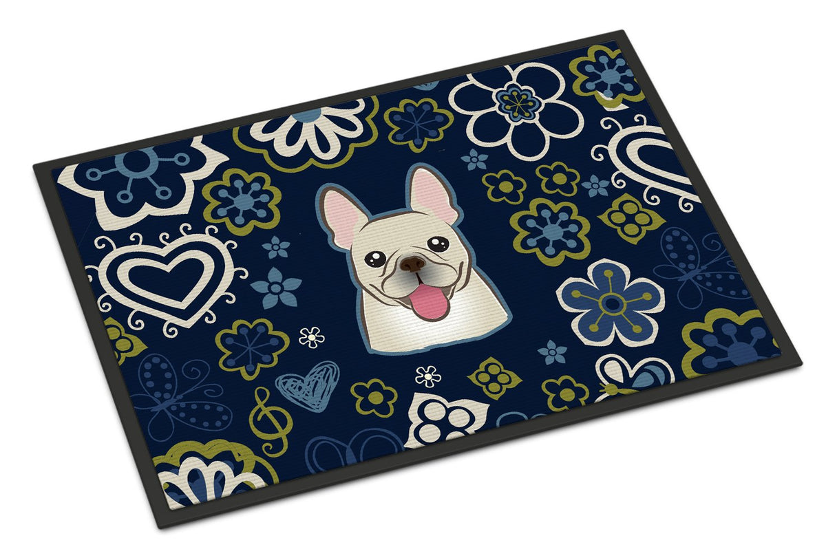 Blue Flowers French Bulldog Indoor or Outdoor Mat 24x36 BB5089JMAT by Caroline&#39;s Treasures