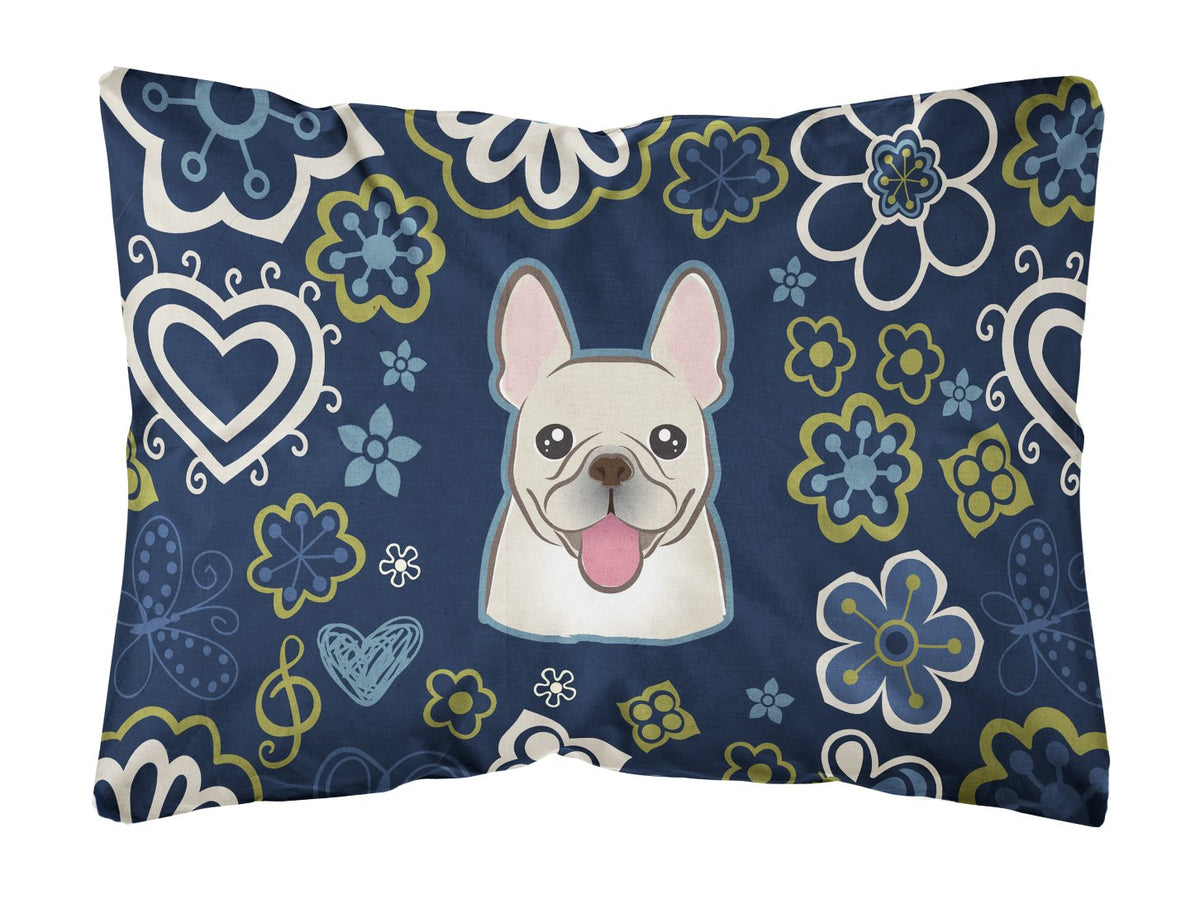 Blue Flowers French Bulldog Canvas Fabric Decorative Pillow BB5089PW1216 by Caroline&#39;s Treasures