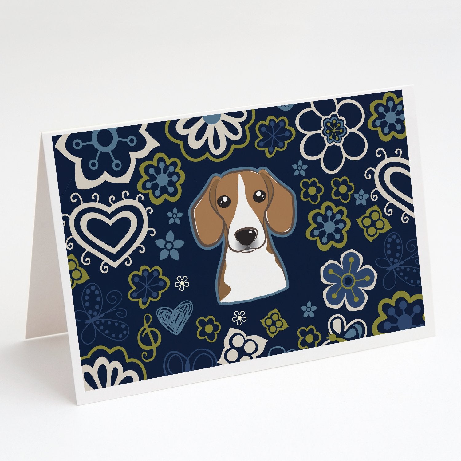 Buy this Blue Flowers Beagle Greeting Cards and Envelopes Pack of 8
