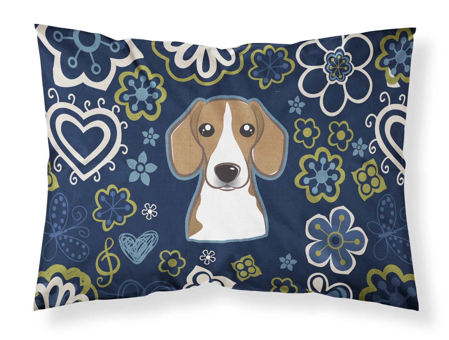 Blue Flowers Beagle Fabric Standard Pillowcase BB5090PILLOWCASE by Caroline's Treasures