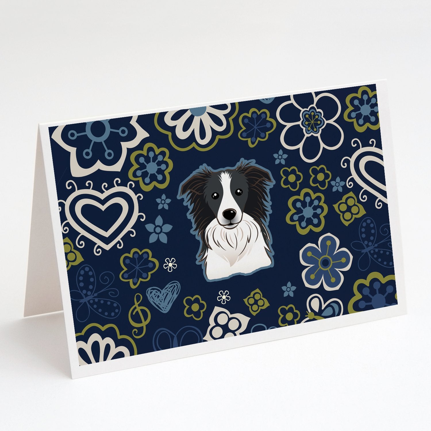 Buy this Blue Flowers Border Collie Greeting Cards and Envelopes Pack of 8
