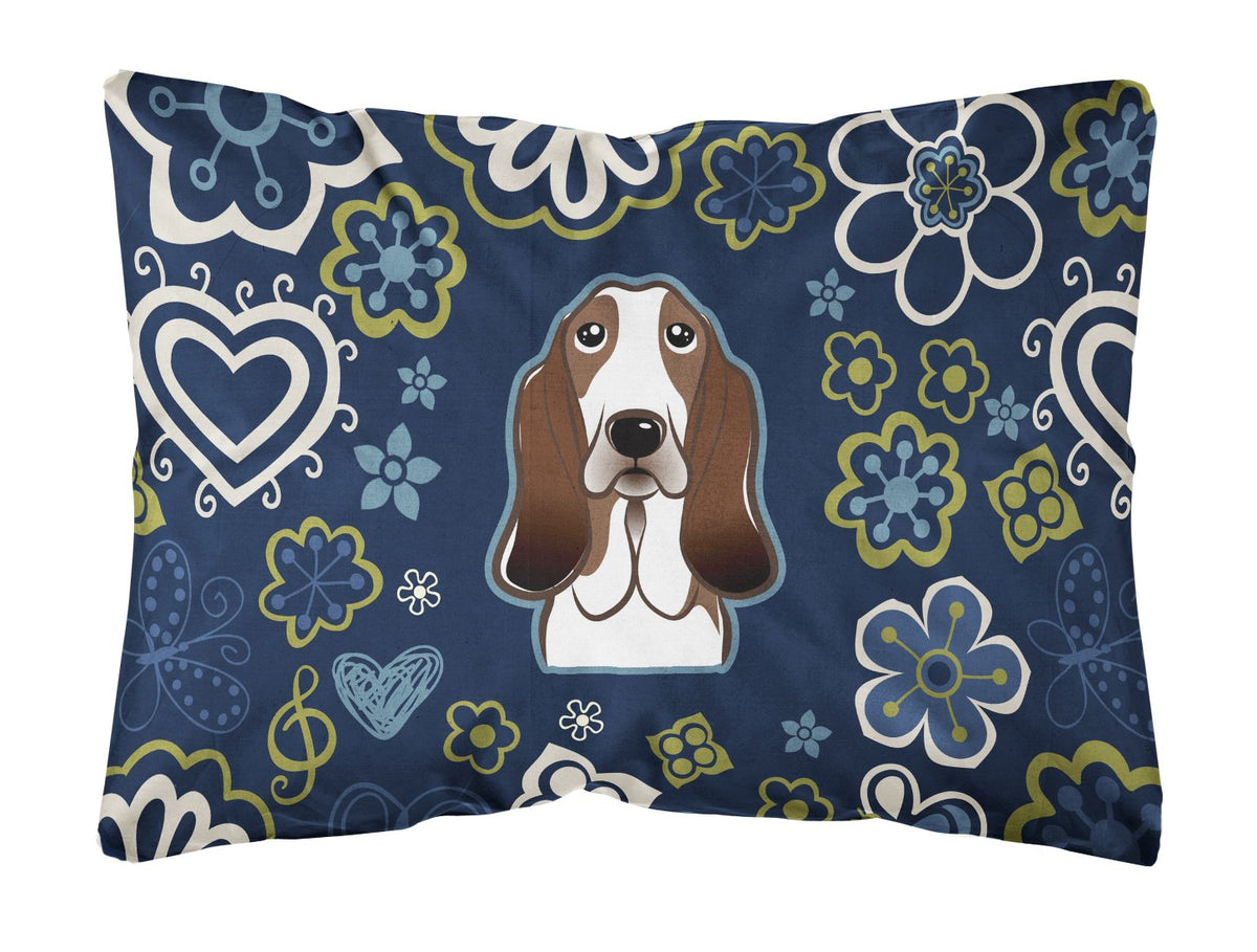 Blue Flowers Basset Hound Canvas Fabric Decorative Pillow BB5094PW1216 by Caroline&#39;s Treasures