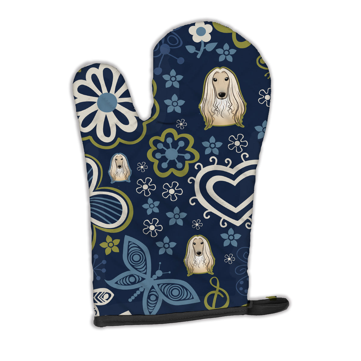 Blue Flowers Afghan Hound Oven Mitt BB5095OVMT  the-store.com.