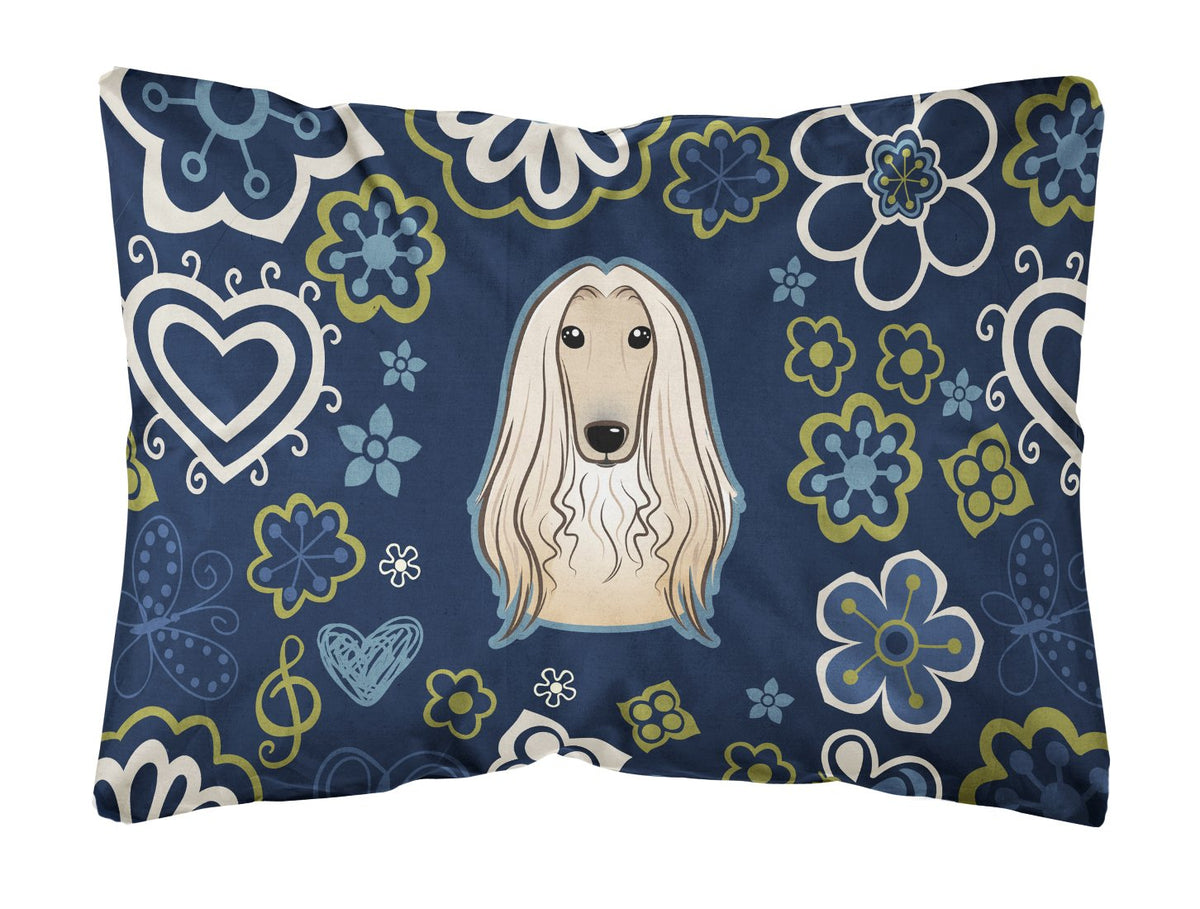 Blue Flowers Afghan Hound Canvas Fabric Decorative Pillow BB5095PW1216 by Caroline&#39;s Treasures